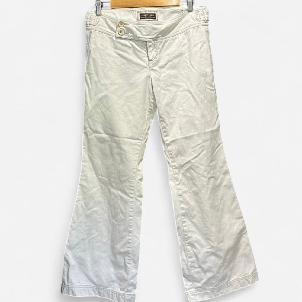 Y2K Abercrombie & Fitch Low Rise Hip Hugger Flare Pants Cream Cotton Size 8 - Picture 4 of 10